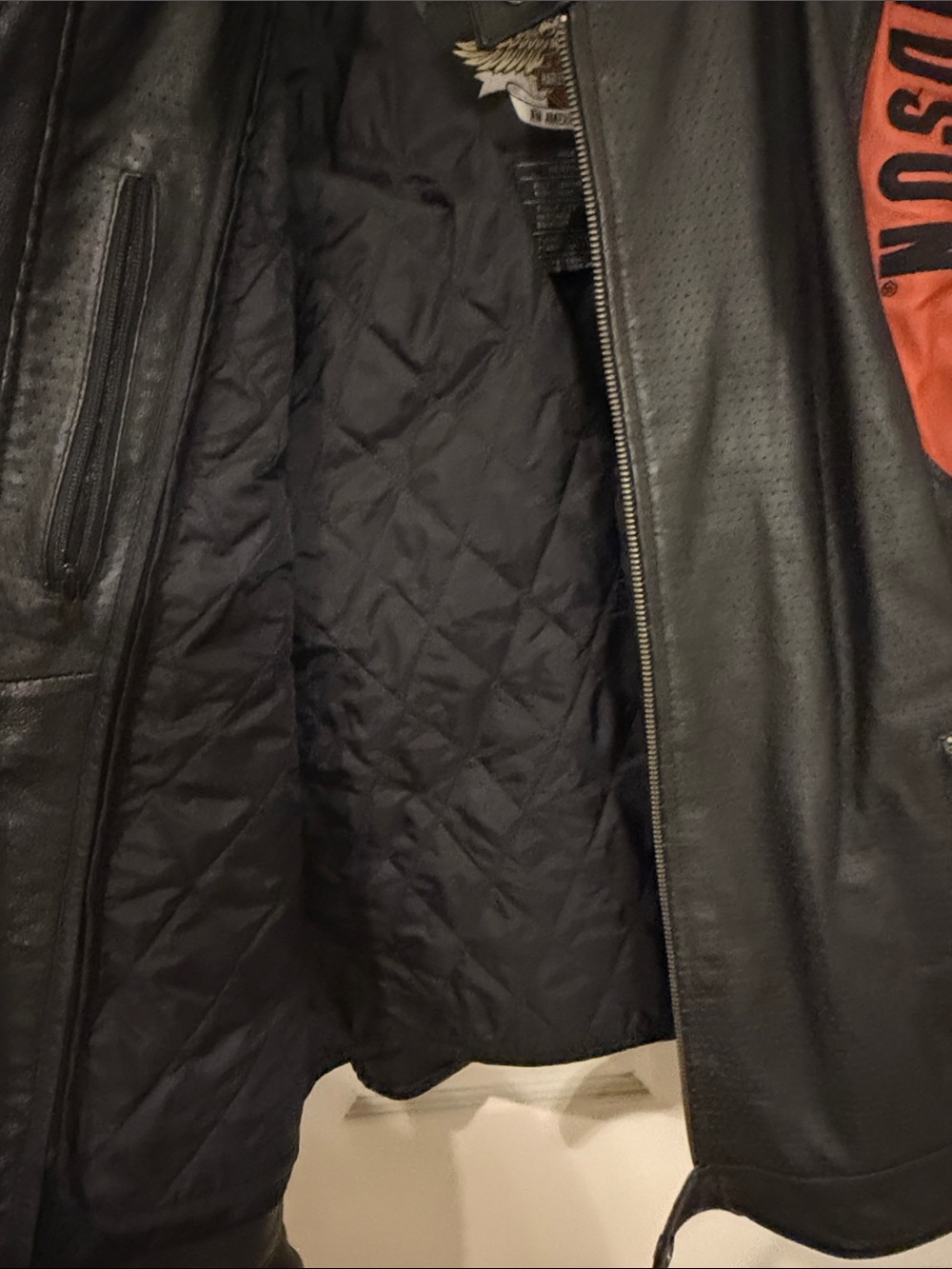 Harley-Davidson Men's Black & Orange Leather Motorcycle Jacket - Picture 4 of 4